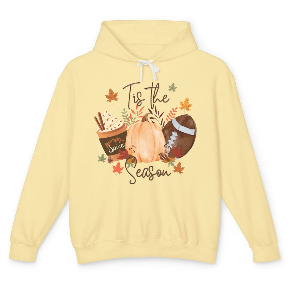 Football Pumpkin Spice Tis The Season Fall Leaves Autumn Unisex Lightweight Hoodie