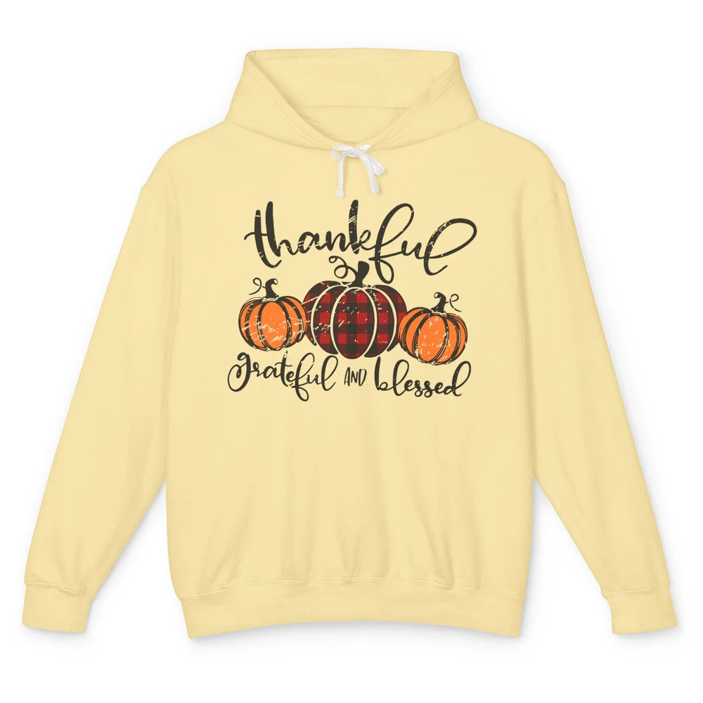 Vintage Grateful Thankful Blessed Pumpkin Fall Thanksgiving Unisex Lightweight Hoodie