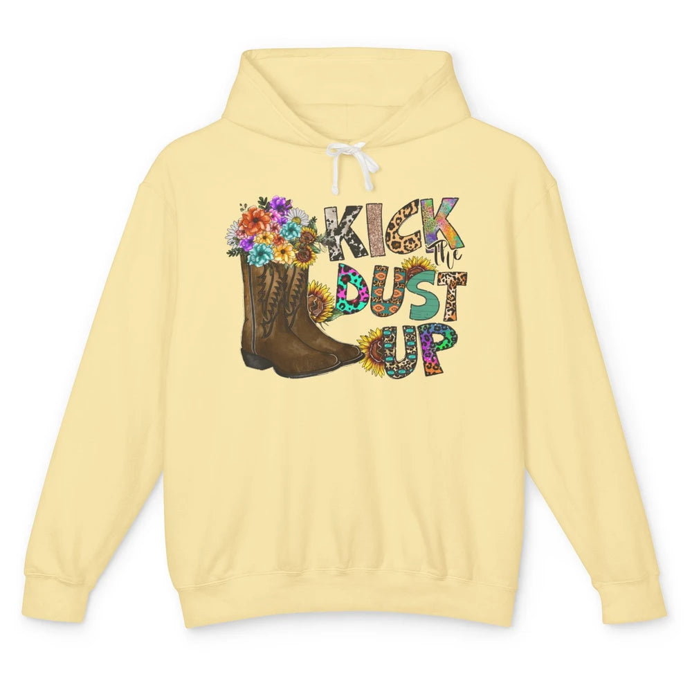 Floral Cowgirl Boots Kick Dust Up Sunflower Leopard Western Unisex Lightweight Hoodie