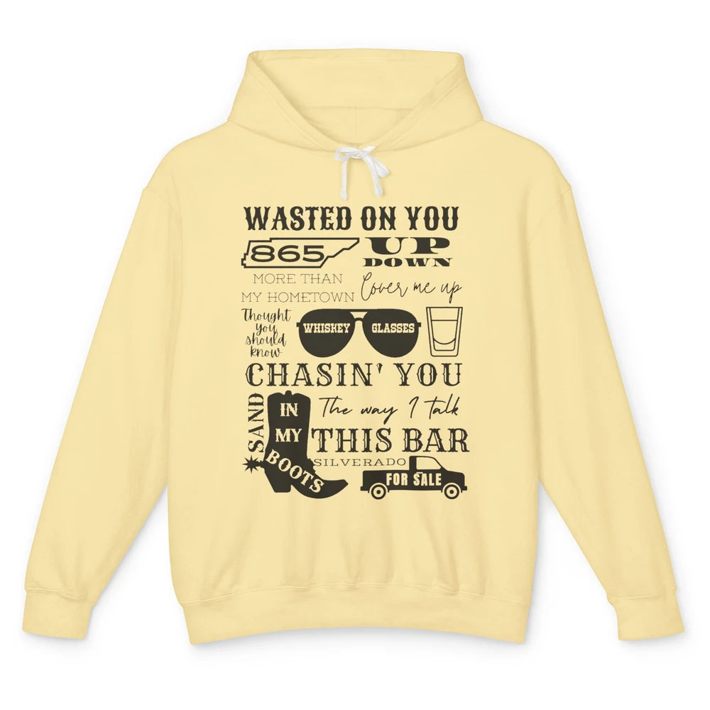 Retro Sands In My Boots Wasted On You Western Country Music Unisex Lightweight Hoodie