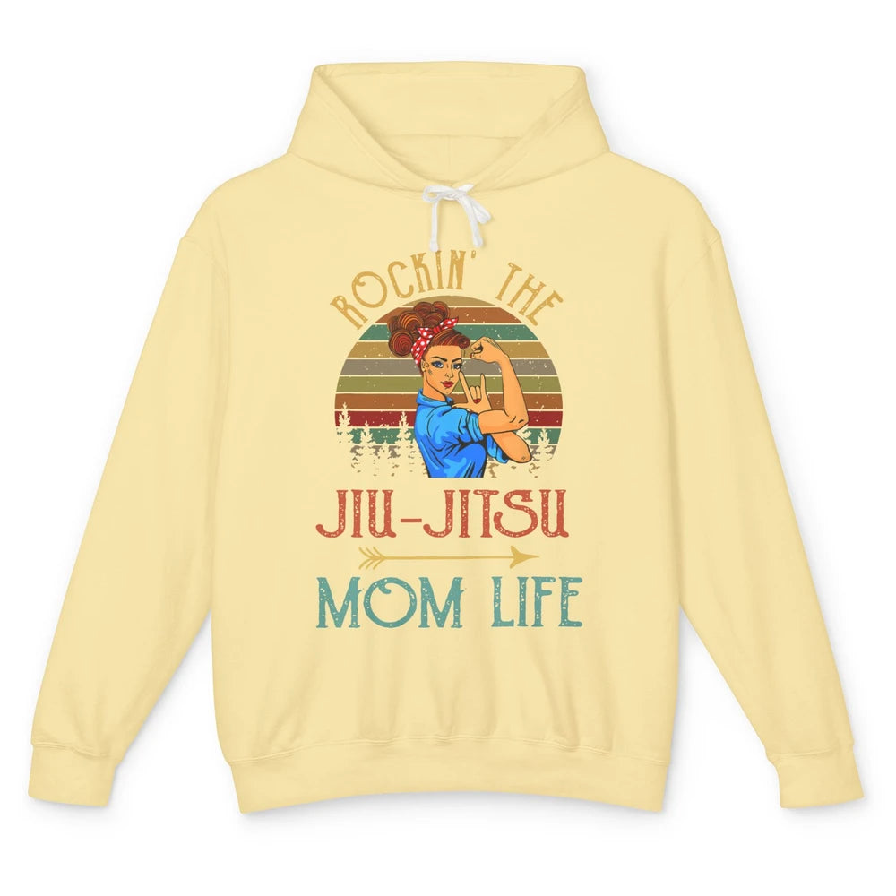 Vintage Messy Bun Jiu Jitsu Mom Life Taekwondo Martial Art Unisex Lightweight Hoodie