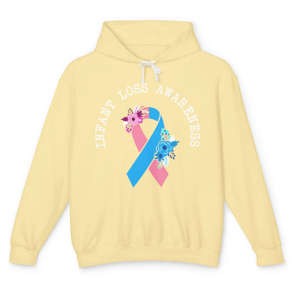 Infant Loss Awareness Floral Pink Blue Ribbon Rainbow Unisex Lightweight Hoodie