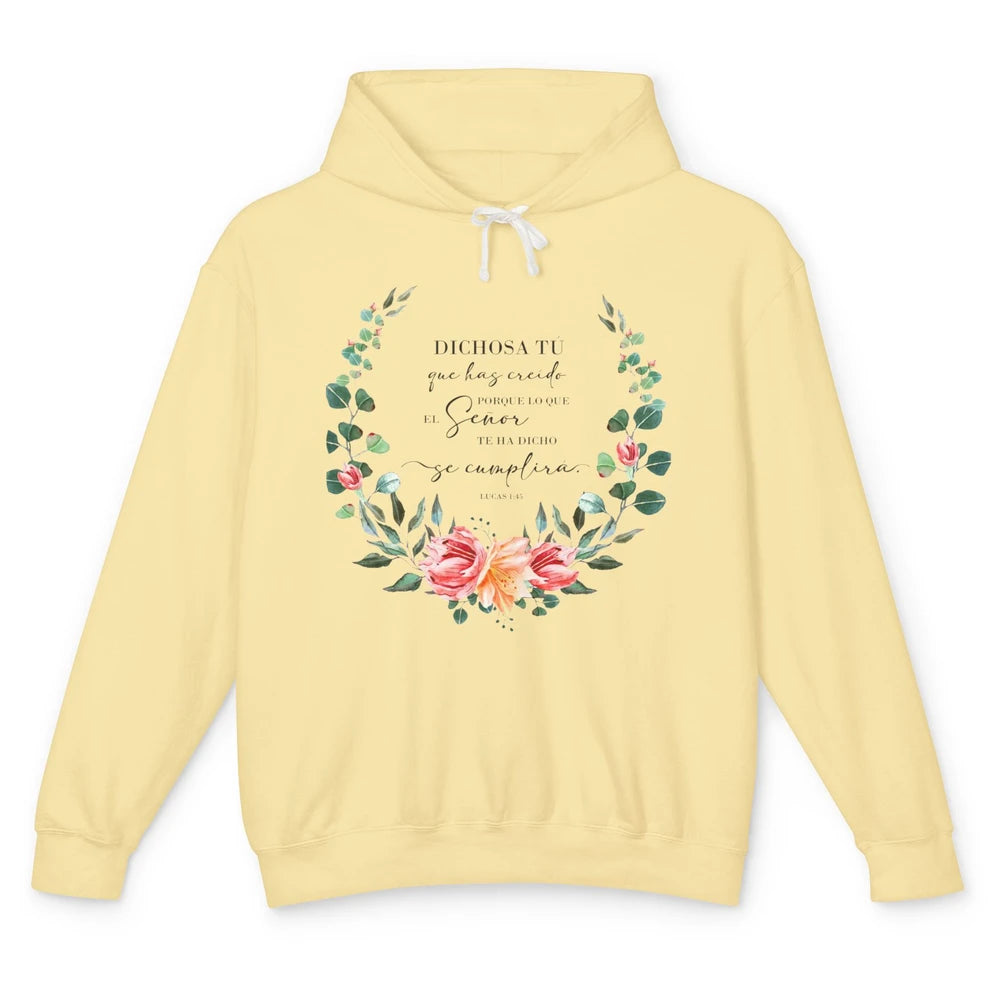 Floral Spanish Bible Dichosa Tú Que Has Creído Christian Unisex Lightweight Hoodie