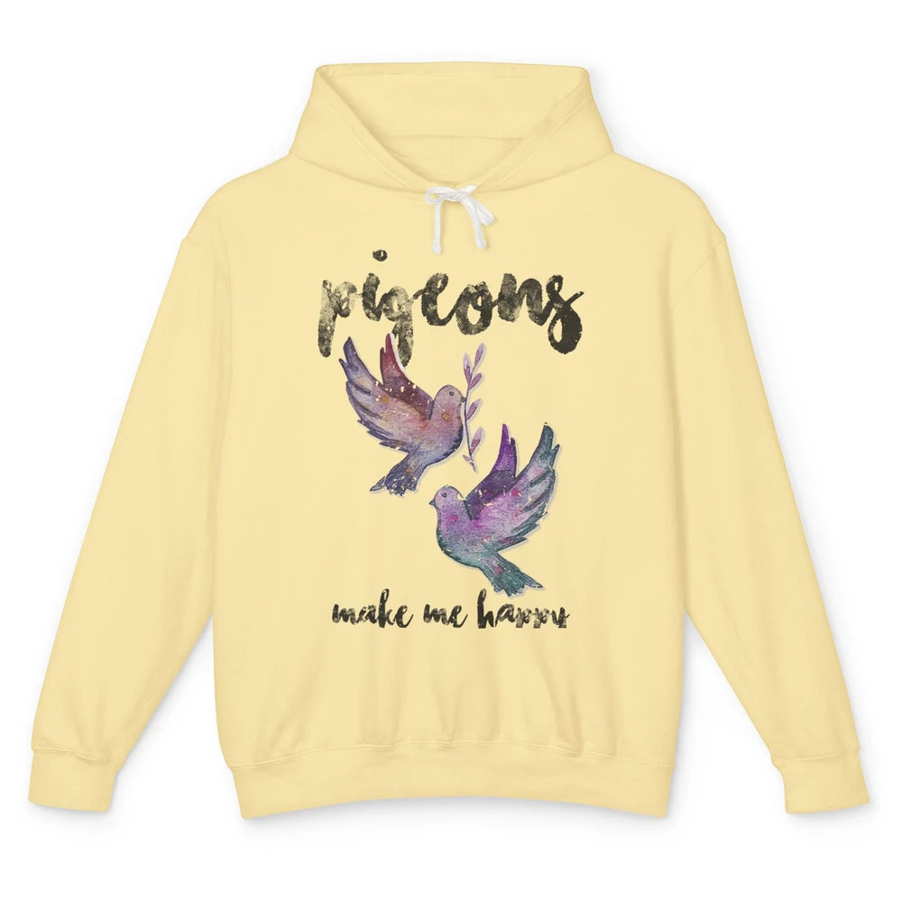 Make Me Happy Pigeon Funny Bird Lover Retro Birding Vintage Unisex Lightweight Hoodie