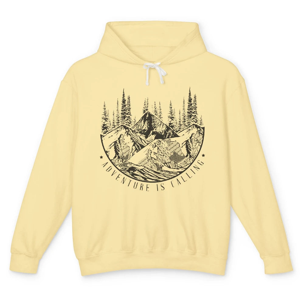 Adventure Is Calling Mountain Outdoor Wilderness Hiking Unisex Lightweight Hoodie