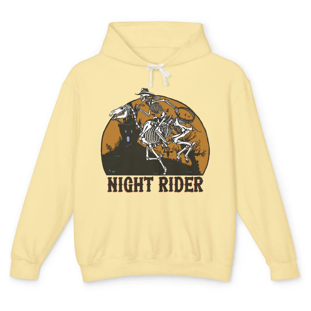 Cowboy Skeleton Bucking Horse Night Rider Western Halloween Unisex Lightweight Hoodie