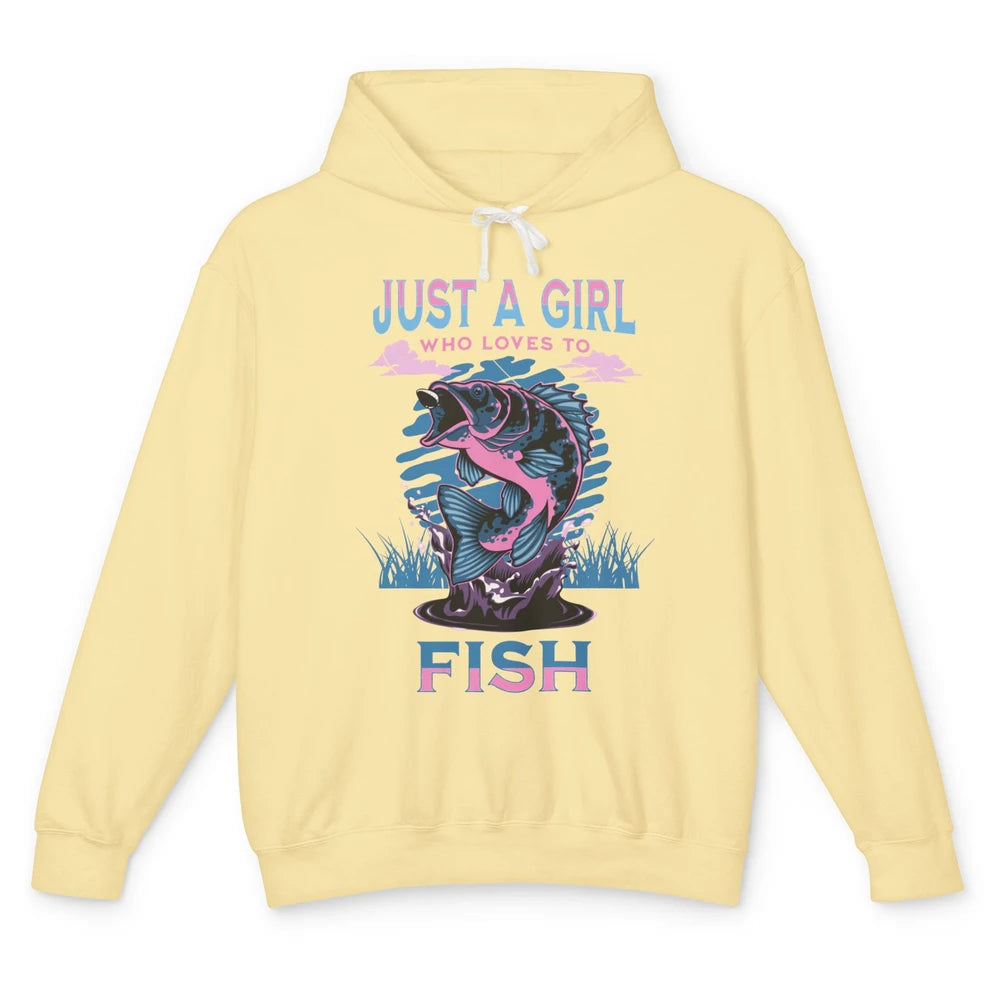 Fisherwoman Just A Girl Who Loves Fishing Reel Girls Fish Unisex Lightweight Hoodie