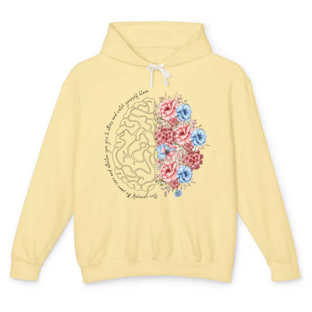 Brain Anatomy Nurse Blooming Flowers Nursing Anatomical Gift Unisex Lightweight Hoodie