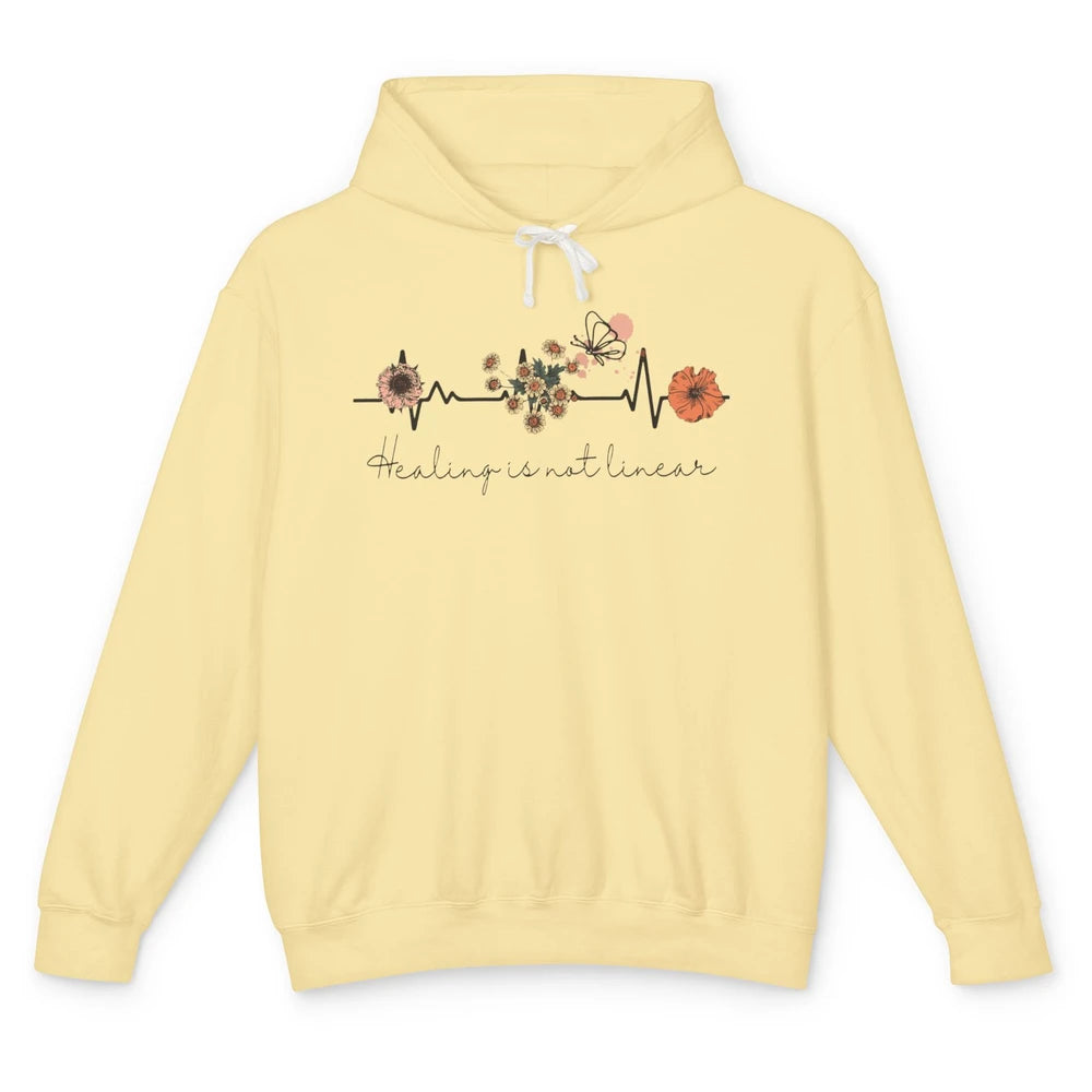 Healing Is Not Linear Flower Mental Health Matter Therapist Unisex Lightweight Hoodie