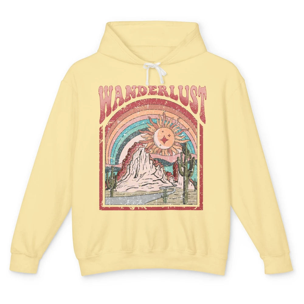 Retro Wanderlust Desert Cactus Wander Boho Adventure Western Unisex Lightweight Hoodie