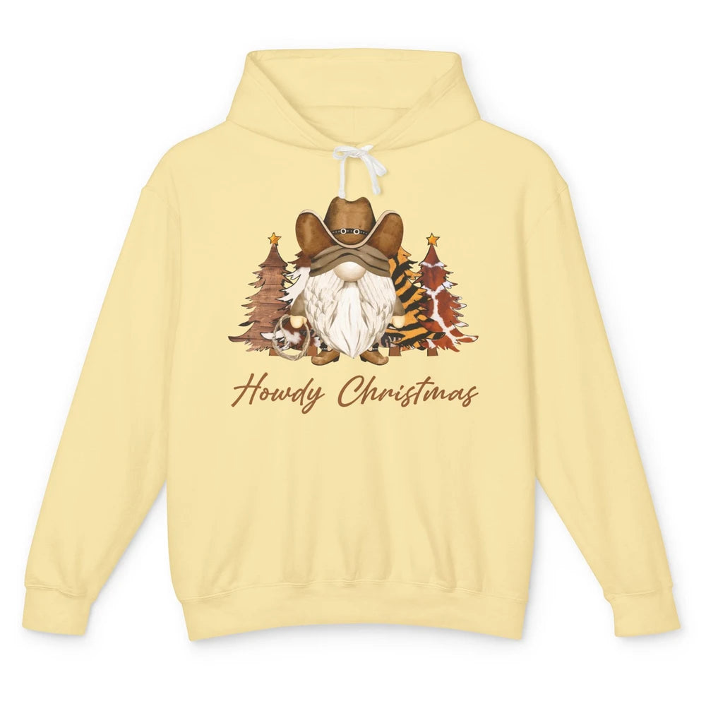 Retro Leopard Cowboy Gnome Howdy Christmas Western Holiday Unisex Lightweight Hoodie