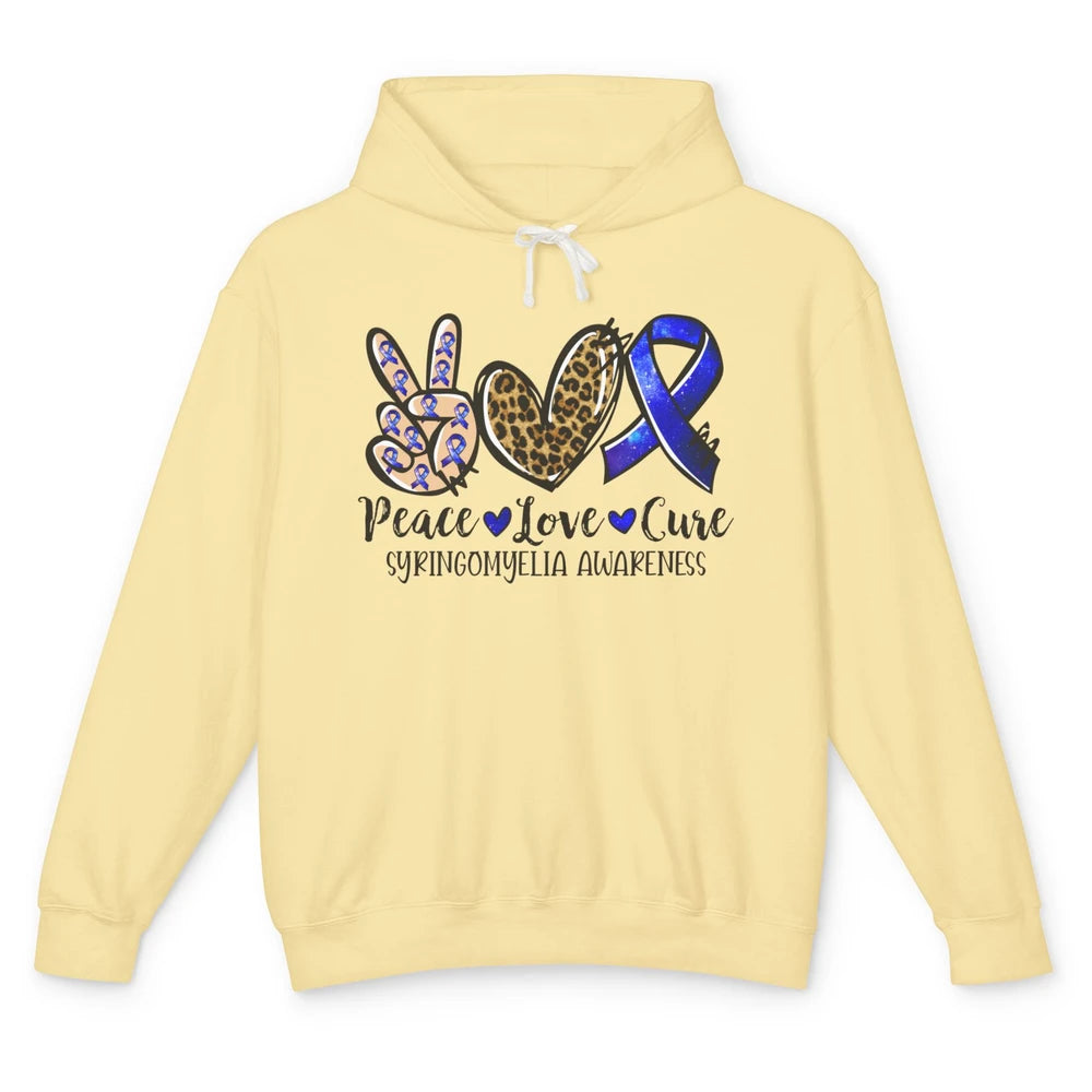 Syringomyelia Awareness Blue Ribbon Peace Love Cure Unisex Lightweight Hoodie