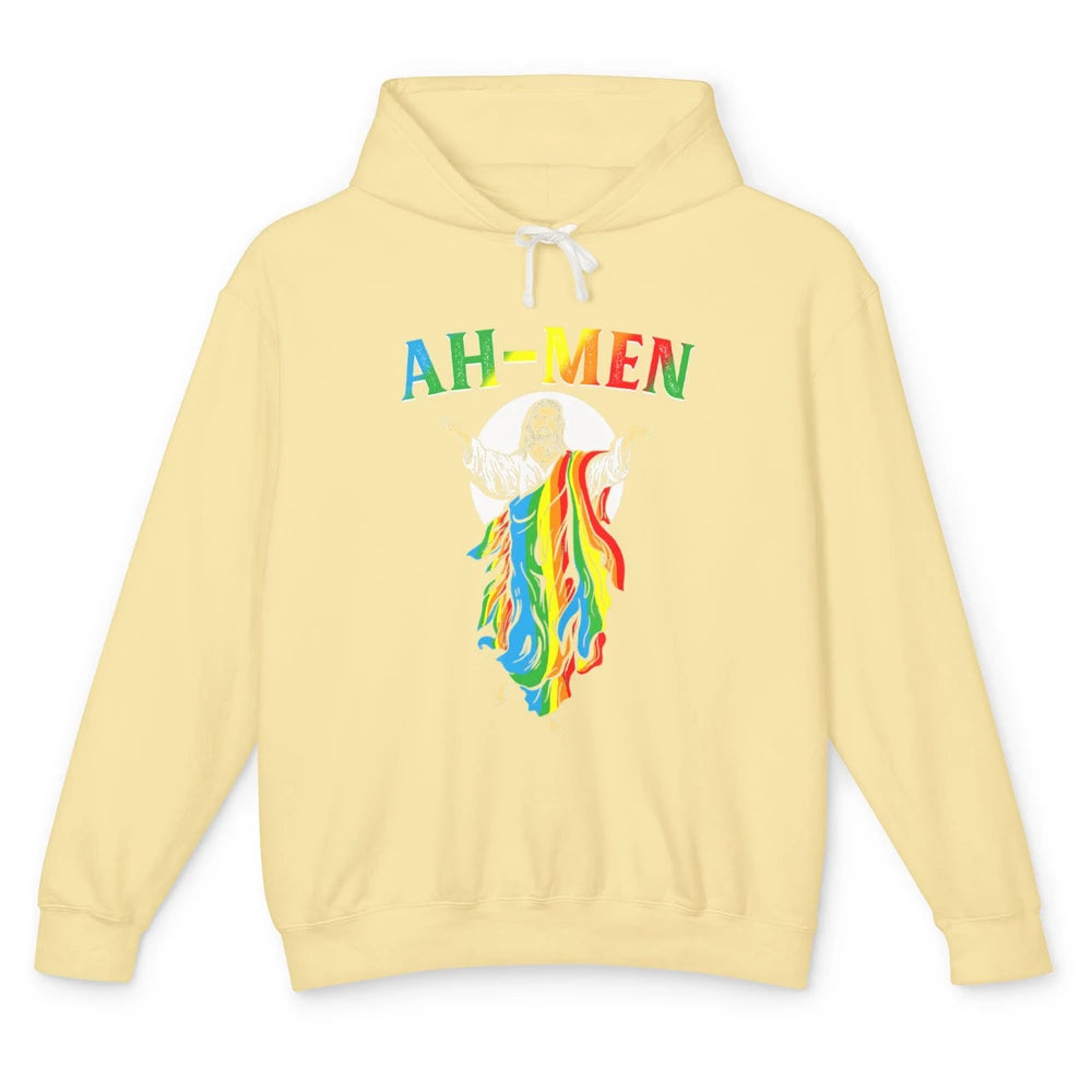 Ah Men LGBT Gay Pride Jesus Christian God Rainbow Flag Love Unisex Lightweight Hoodie