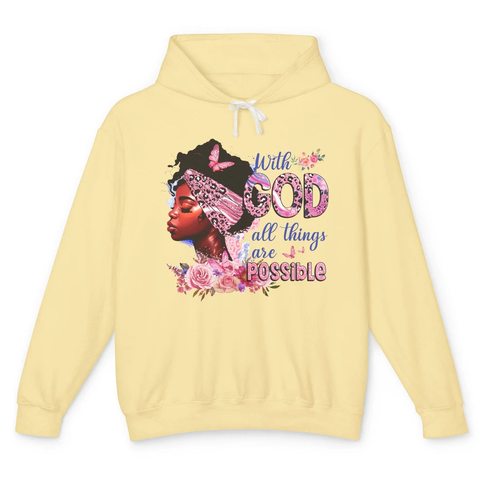 Afro Woman With God All Things Are Possible Bible Religious Unisex Lightweight Hoodie