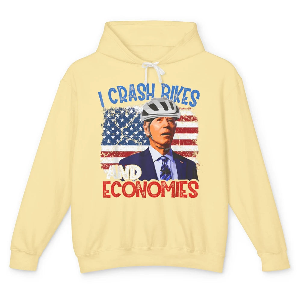 Anti Biden Falling Off Bike Crash Economies US Flag Democrat Unisex Lightweight Hoodie