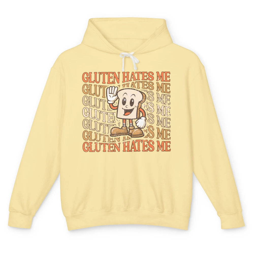 Funny Gluten Hates Me Retro Gluten Free Bread Celiac Disease Unisex Lightweight Hoodie