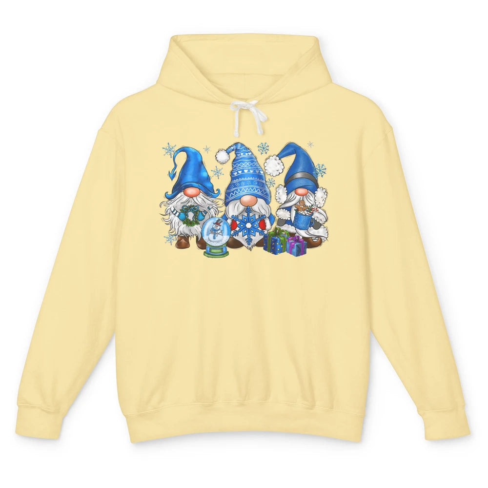 Retro Blue Snowman Gnomes Blue Christmas Winter Gnomies Xmas Unisex Lightweight Hoodie