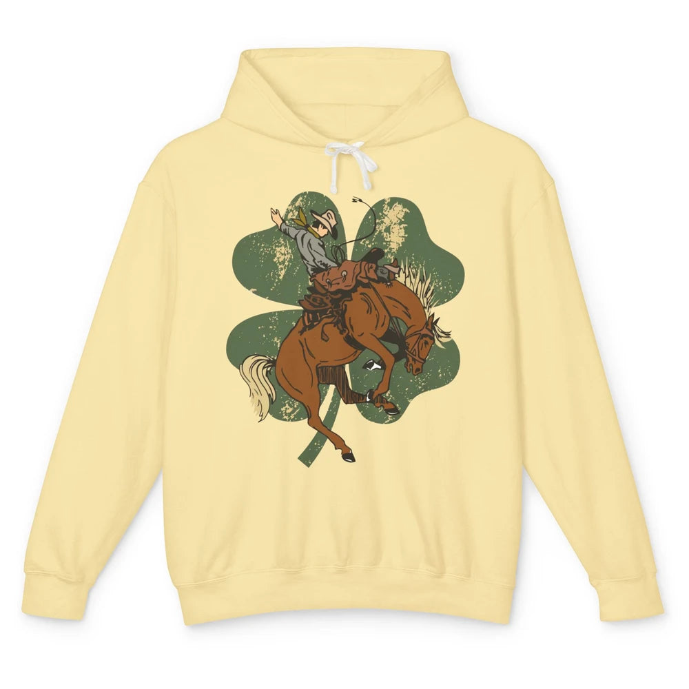 Cowboy Bronc Horsing Shamrocks St. Patricks Day Western Unisex Lightweight Hoodie