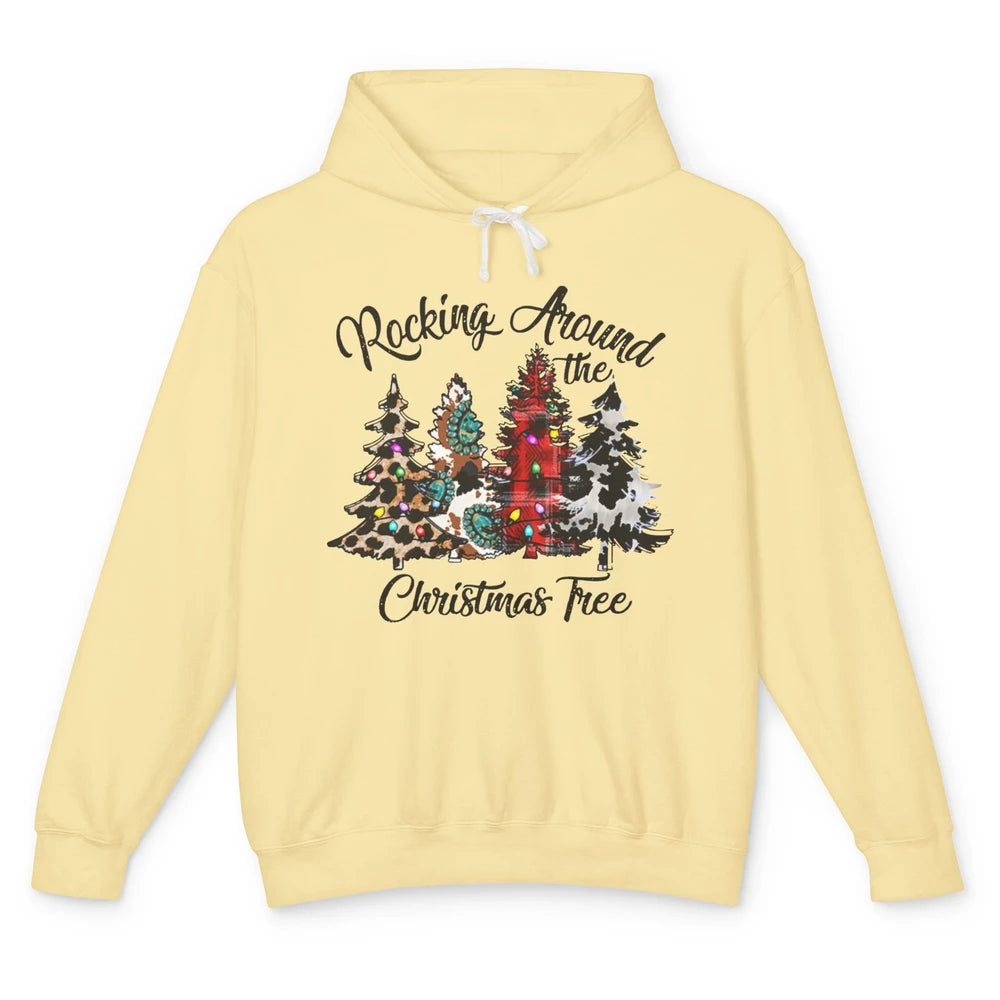 Leopard Christmas Tree Rocking Around Christmas Tree Western Unisex Lightweight Hoodie