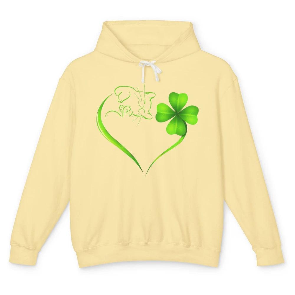 St Patricks Day Cat Shamrock Heart Go Lucky St Paddy Day Unisex Lightweight Hoodie