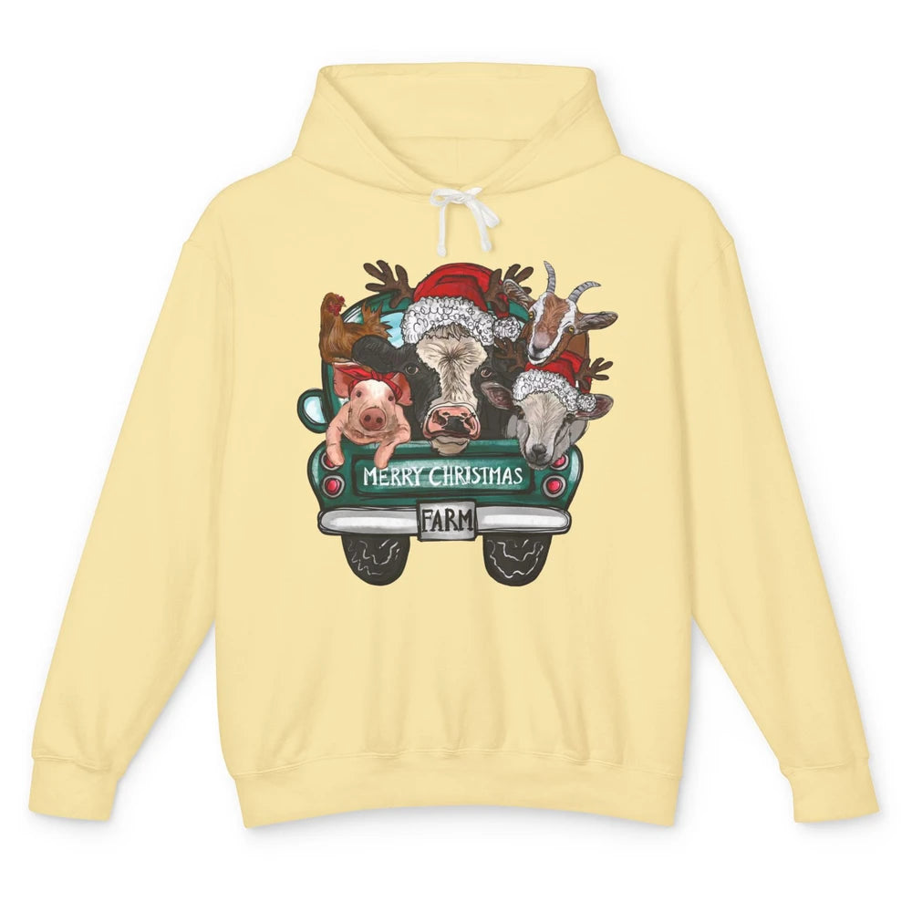 Heifer Merry Christmas Truck Pig Goat Farm Animals Christmas Unisex Lightweight Hoodie