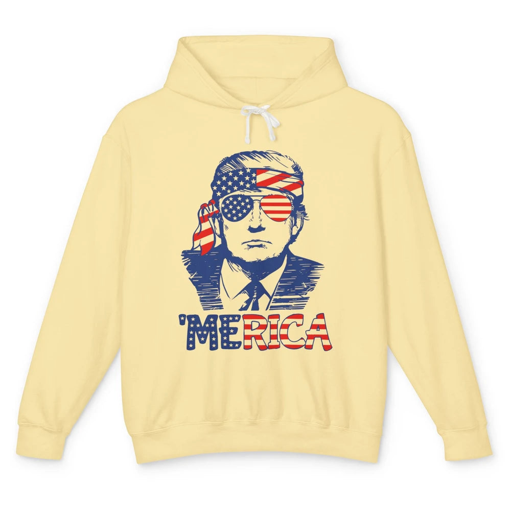 Retro Trump US Flag Glasses Merica July 4th Republican Gift Unisex Lightweight Hoodie