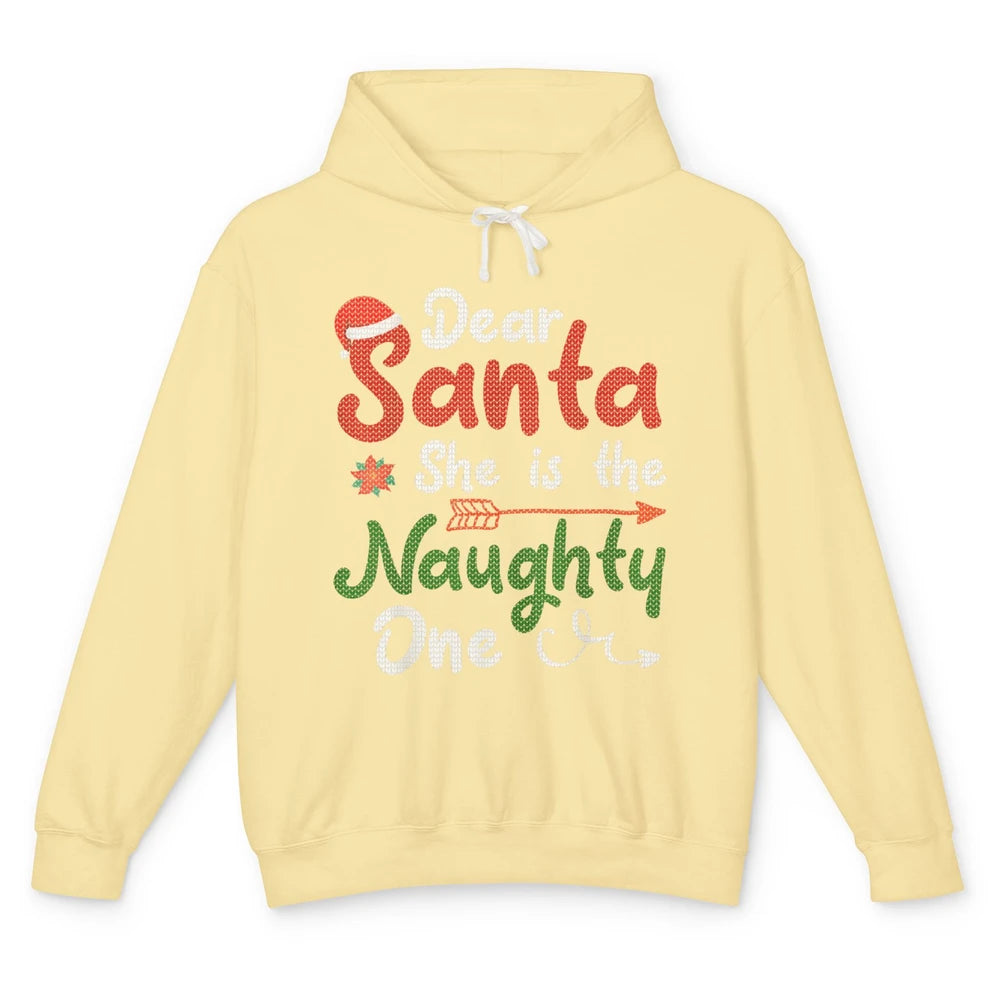 Merry Christmas Dear Santa She Is Naughty One Xmas Hat Vibes Unisex Lightweight Hoodie