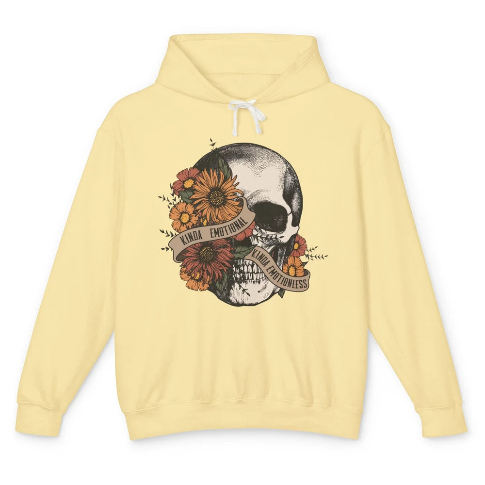 Retro Kinda Emotional Kinda Emotionless Floral Skull Unisex Lightweight Hoodie