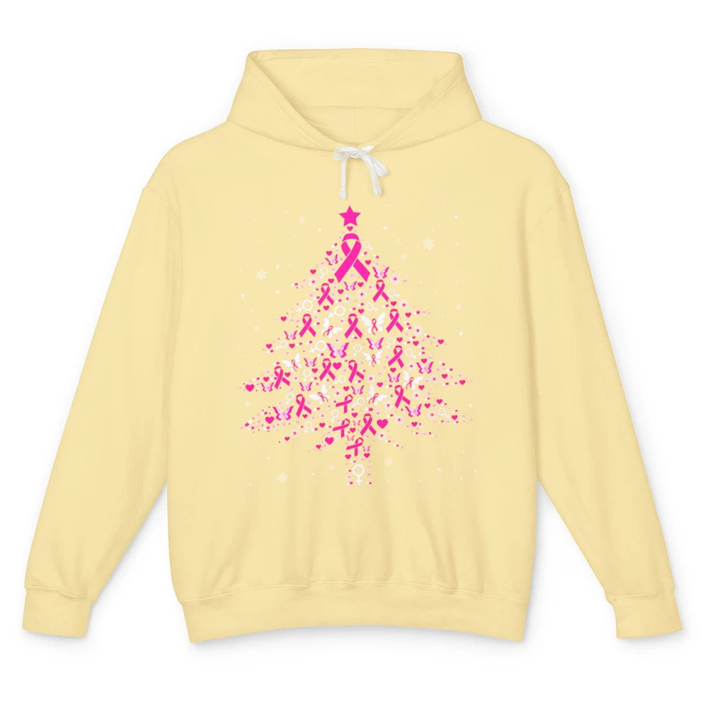 Breast Cancer Pink Ribbon Xmas Tree Breast Cancer Christmas Unisex Lightweight Hoodie