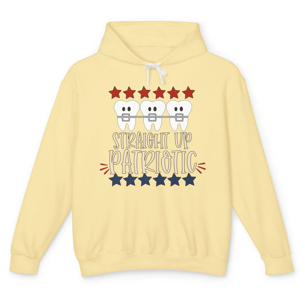 Funny Teeth Orthodontic Straight Up Patriot July 4th Dentist Unisex Lightweight Hoodie