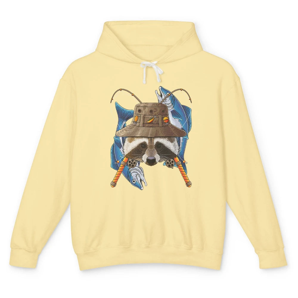 Fishing Raccoon Outdoor Fisherman Animal Vintage Fish Reels Unisex Lightweight Hoodie