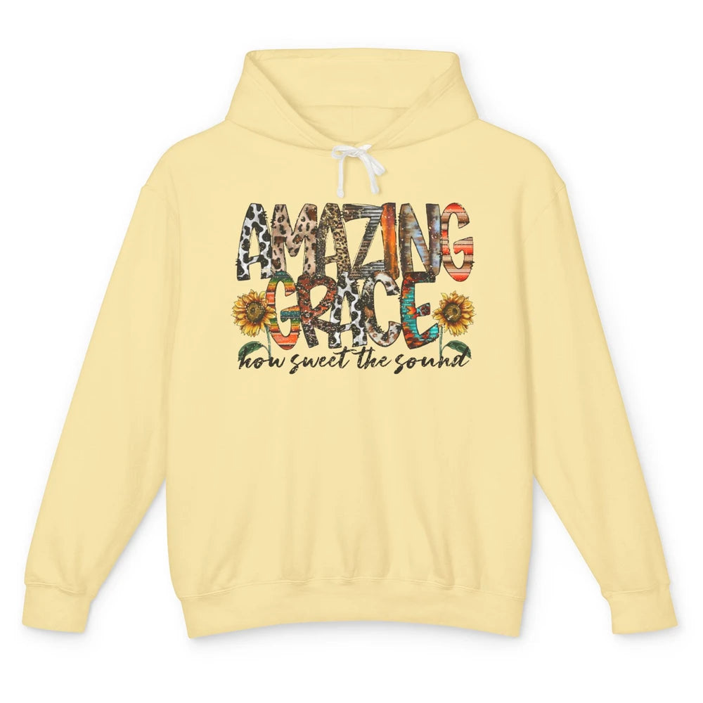 Leopard Amazing Grace How Sweet The Sound Christian Western Unisex Lightweight Hoodie