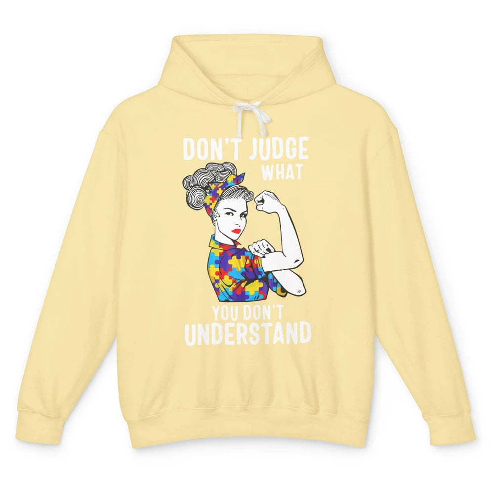 Autism Mom Don't Judge What You Don't Understand Strong Mom Unisex Lightweight Hoodie