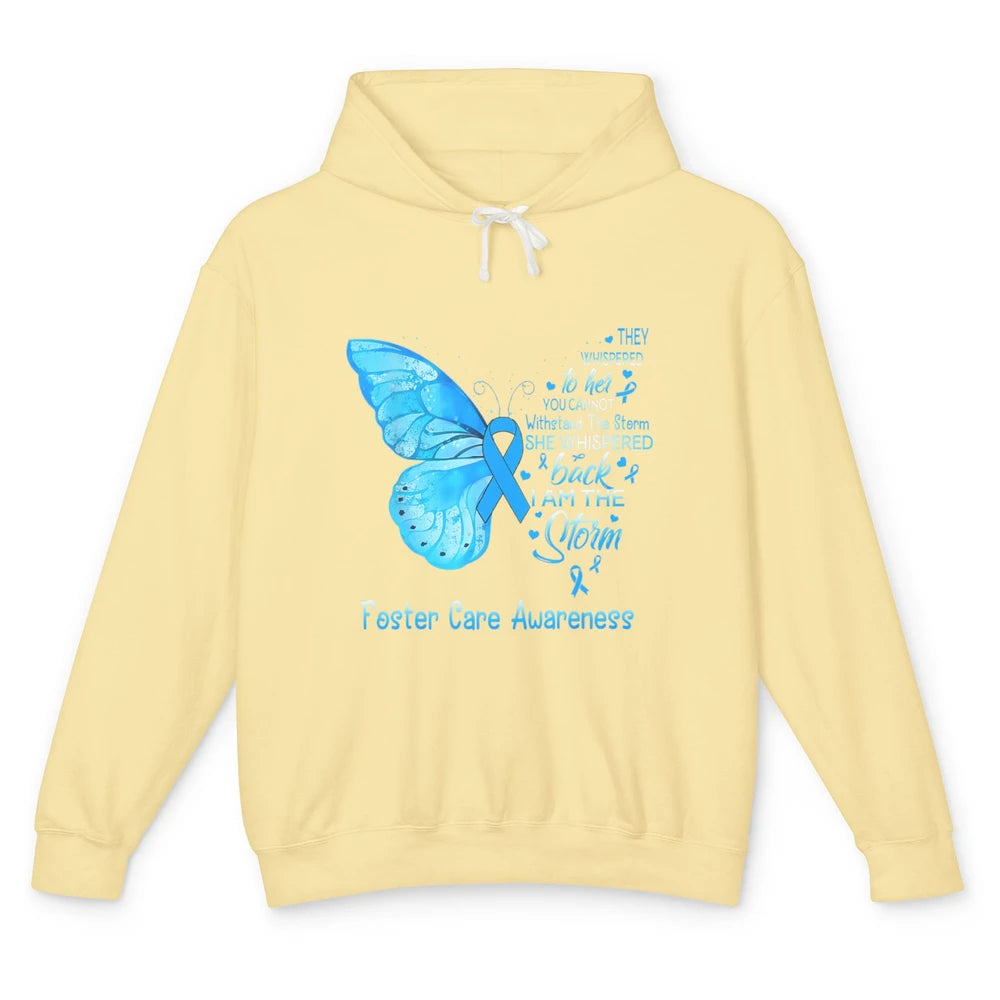 Butterfly Storm Warrior Foster Care Awareness Blue Ribbon Unisex Lightweight Hoodie