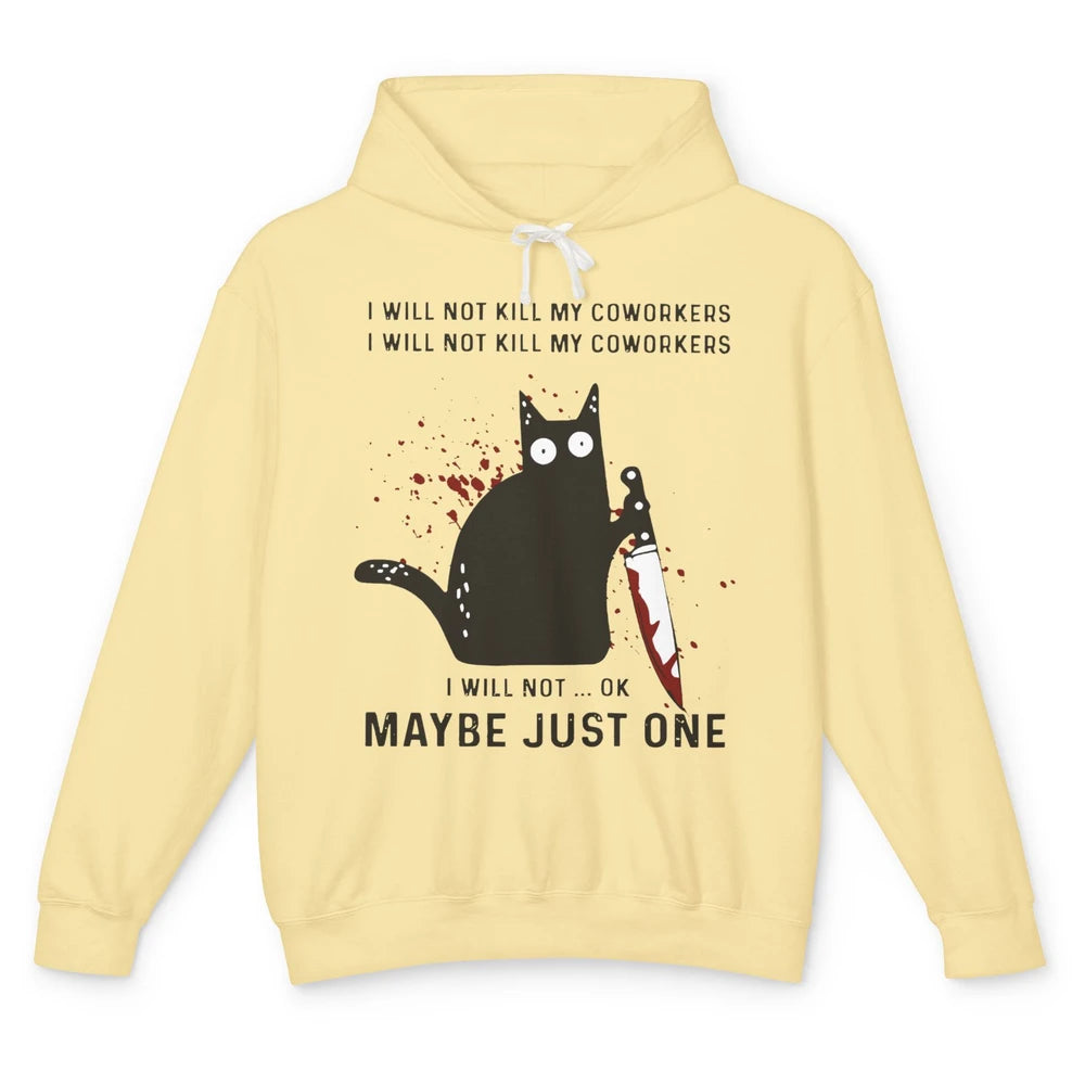 I Will Not Kill My Coworkers Murderous Black Cat With Knife Unisex Lightweight Hoodie