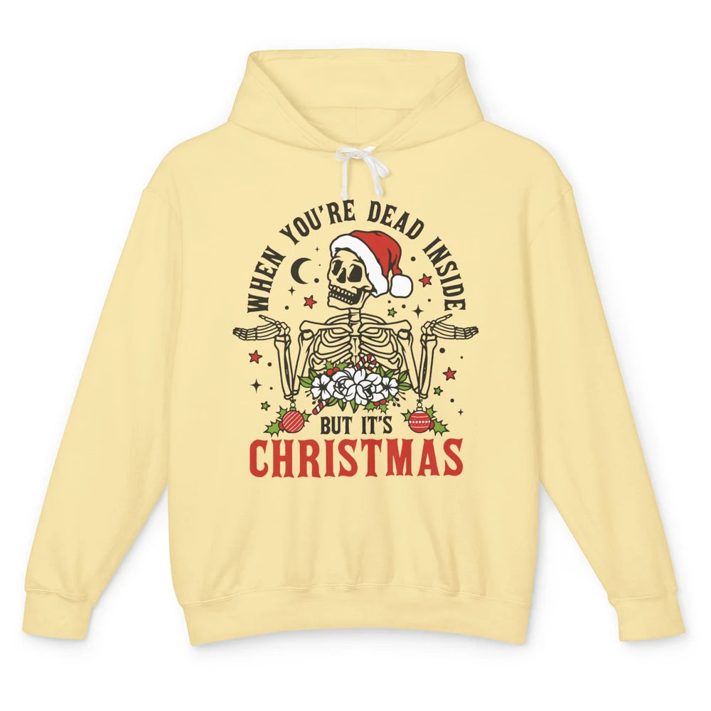 Funny Skeleton Christmas Dancing Dead Inside But Its Holiday Unisex Lightweight Hoodie