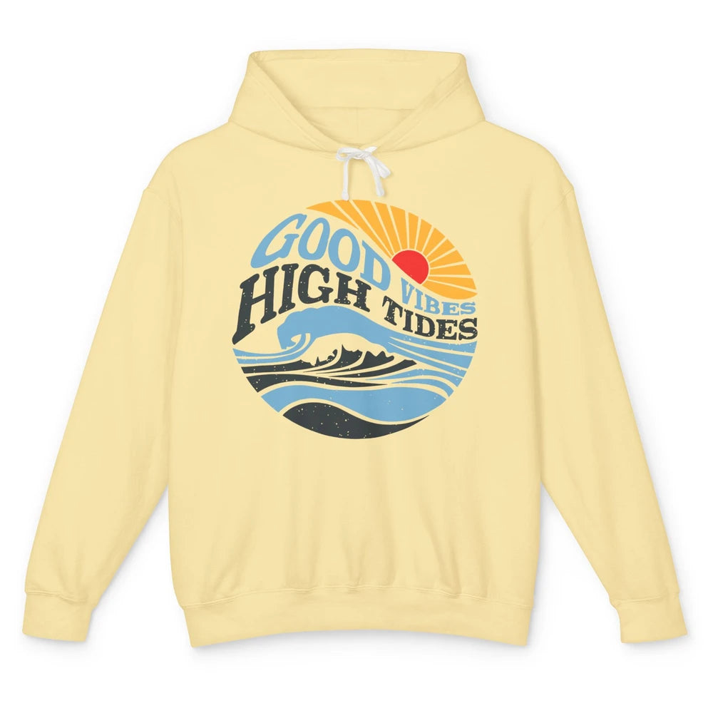 Retro Rainbow Sunrise Good Vibes High Tides Positive Vibes Unisex Lightweight Hoodie