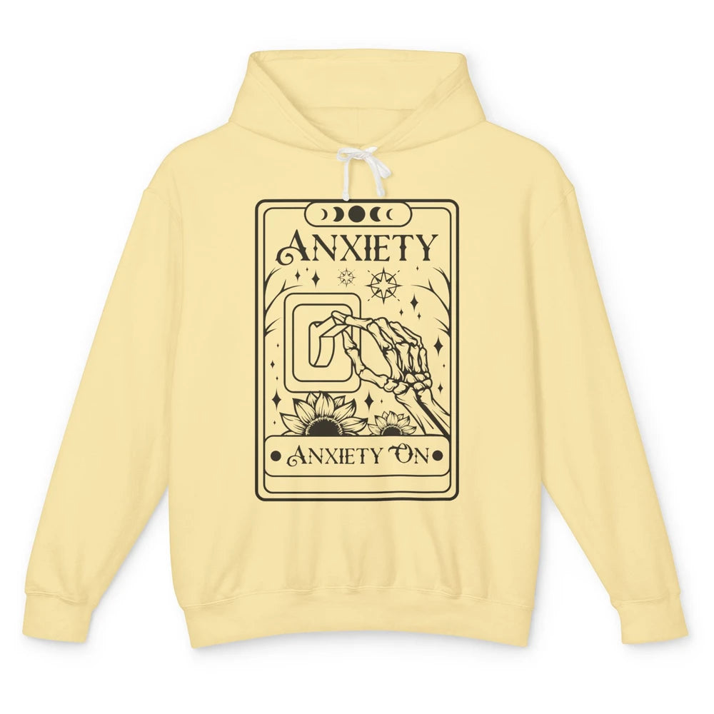 Retro Halloween Skeleton Hand Anxiety On Off Mental Health Unisex Lightweight Hoodie