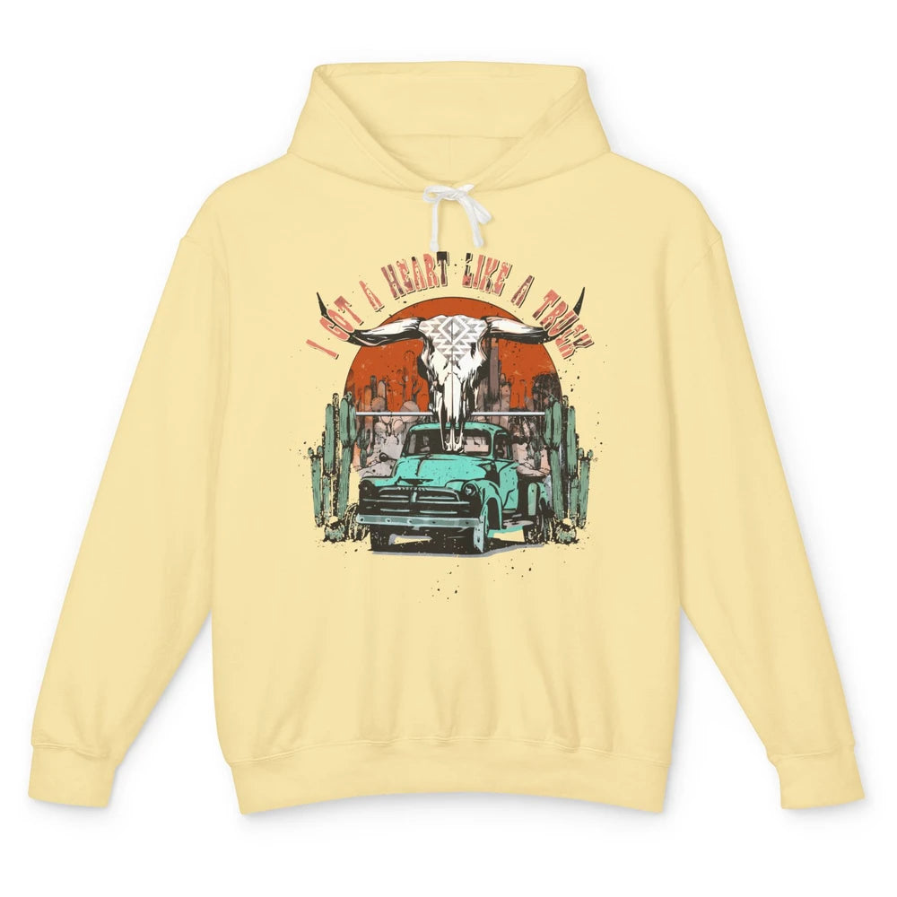 Desert Bull Skull Got A Heart Like A Truck Western Valentine Unisex Lightweight Hoodie