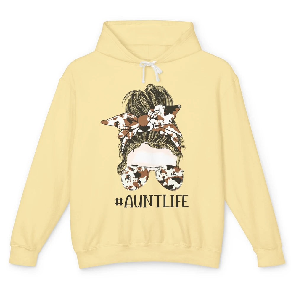 Aunt Life Messy Bun Glasses Cowhide Western Auntie Life Unisex Lightweight Hoodie