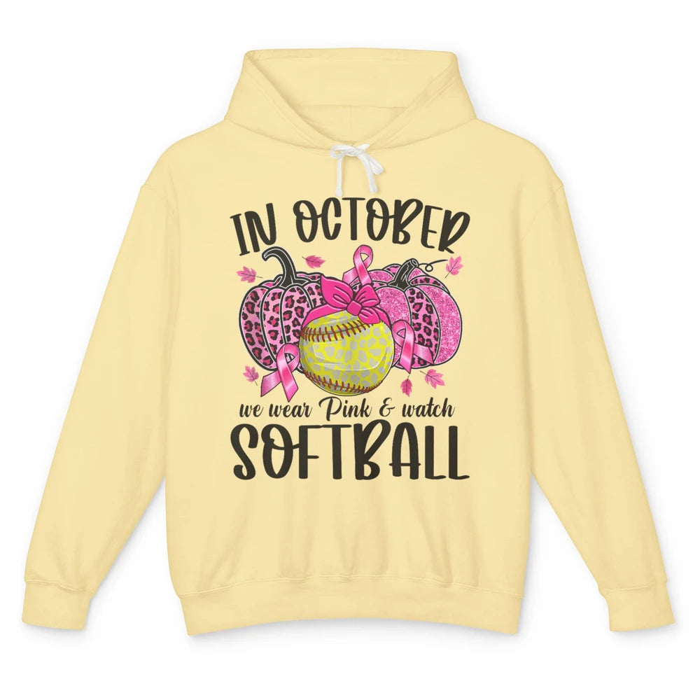 Softball Leopard Pumpkin In October Breast Cancer Awareness Unisex Lightweight Hoodie