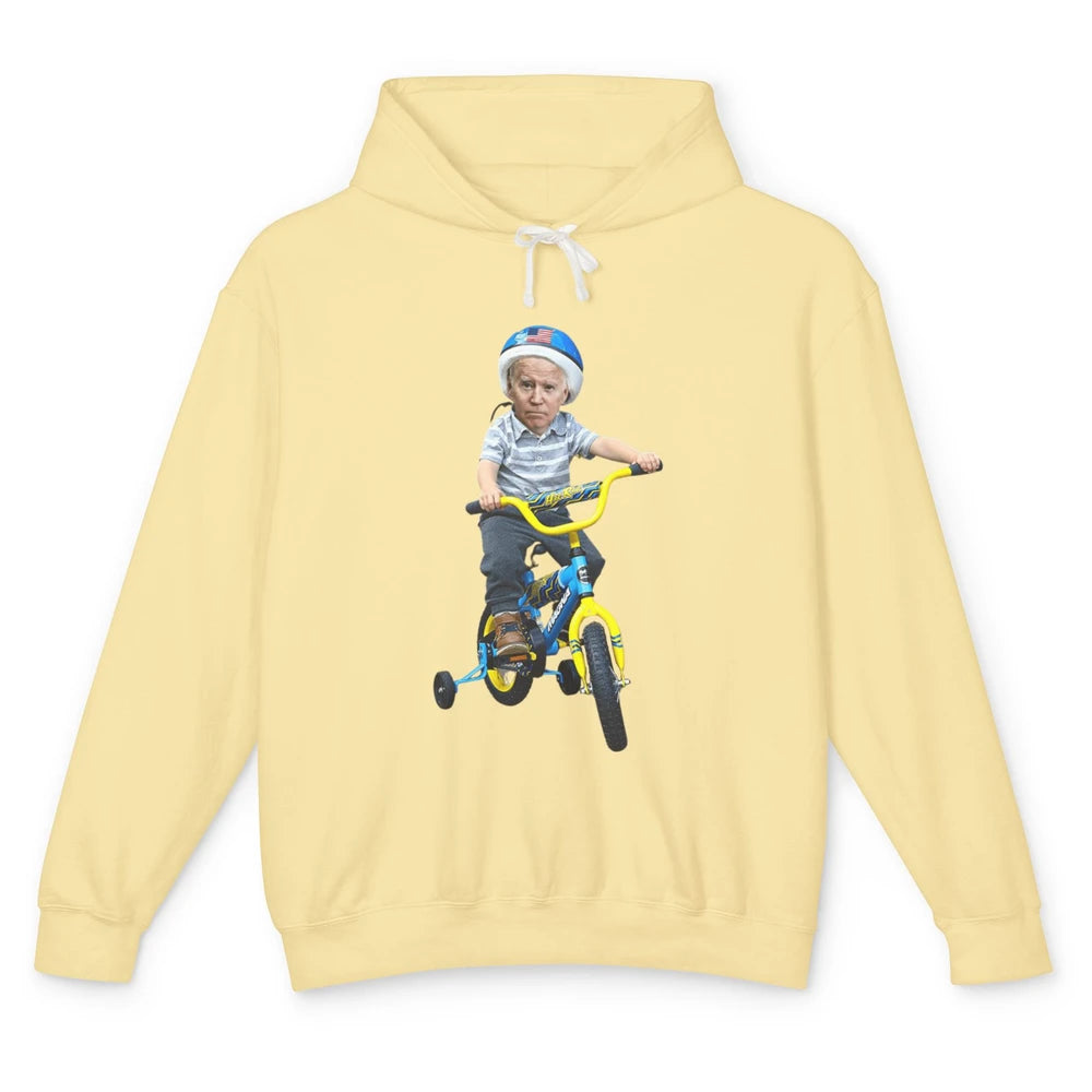 Baby Joe Biden Riding Tricycle Funny Bike Fall Meme Pun Vote Unisex Lightweight Hoodie