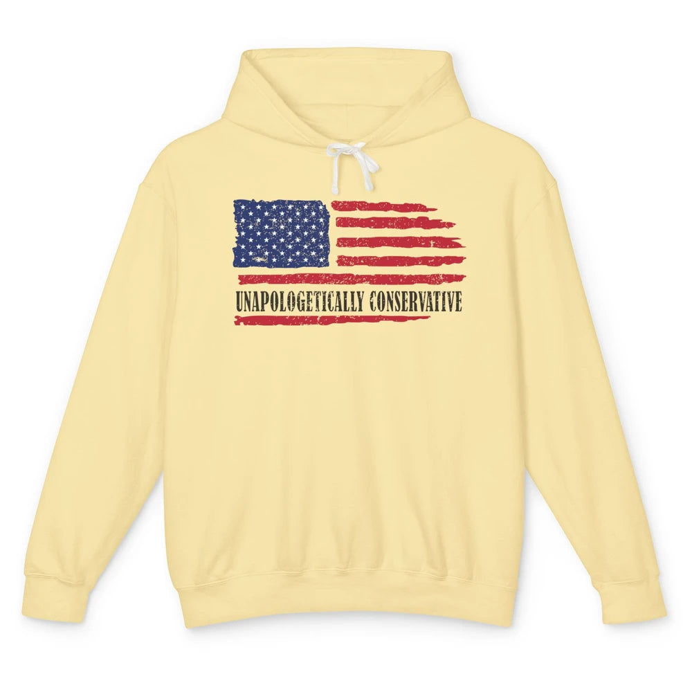 US Flag Unapologetically Conservative July 4th US Patriots Unisex Lightweight Hoodie