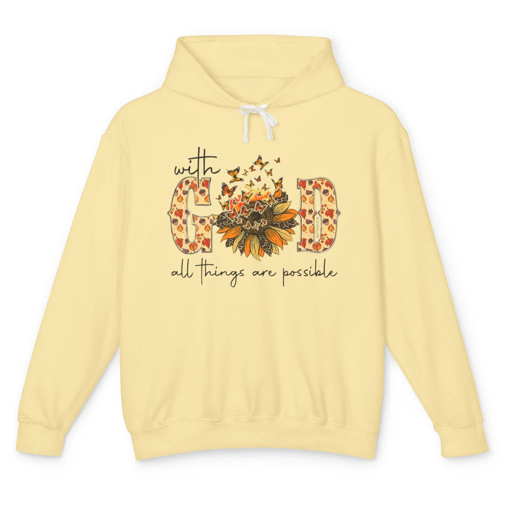 Sunflower With God All Things Possible Christian Bible Fall Unisex Lightweight Hoodie