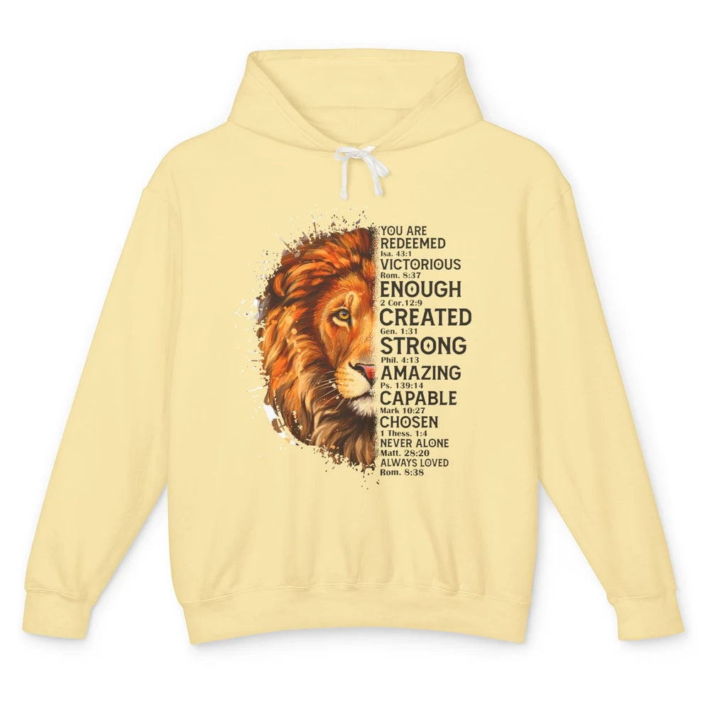 Lion Face You Are Redeemed Bible Verse Christian Faith Unisex Lightweight Hoodie