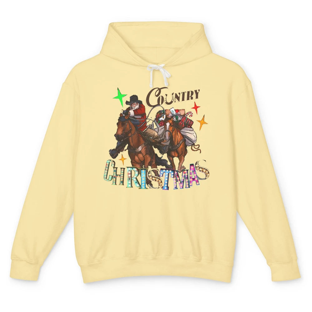 Santa Claus Country Christmas Y'all Western Country Cowboy Unisex Lightweight Hoodie