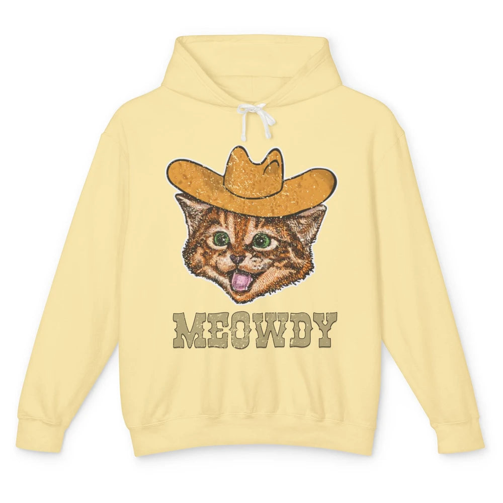 Funny Retro Cat Cowboy Meowdy Western Country Cat Lovers Unisex Lightweight Hoodie