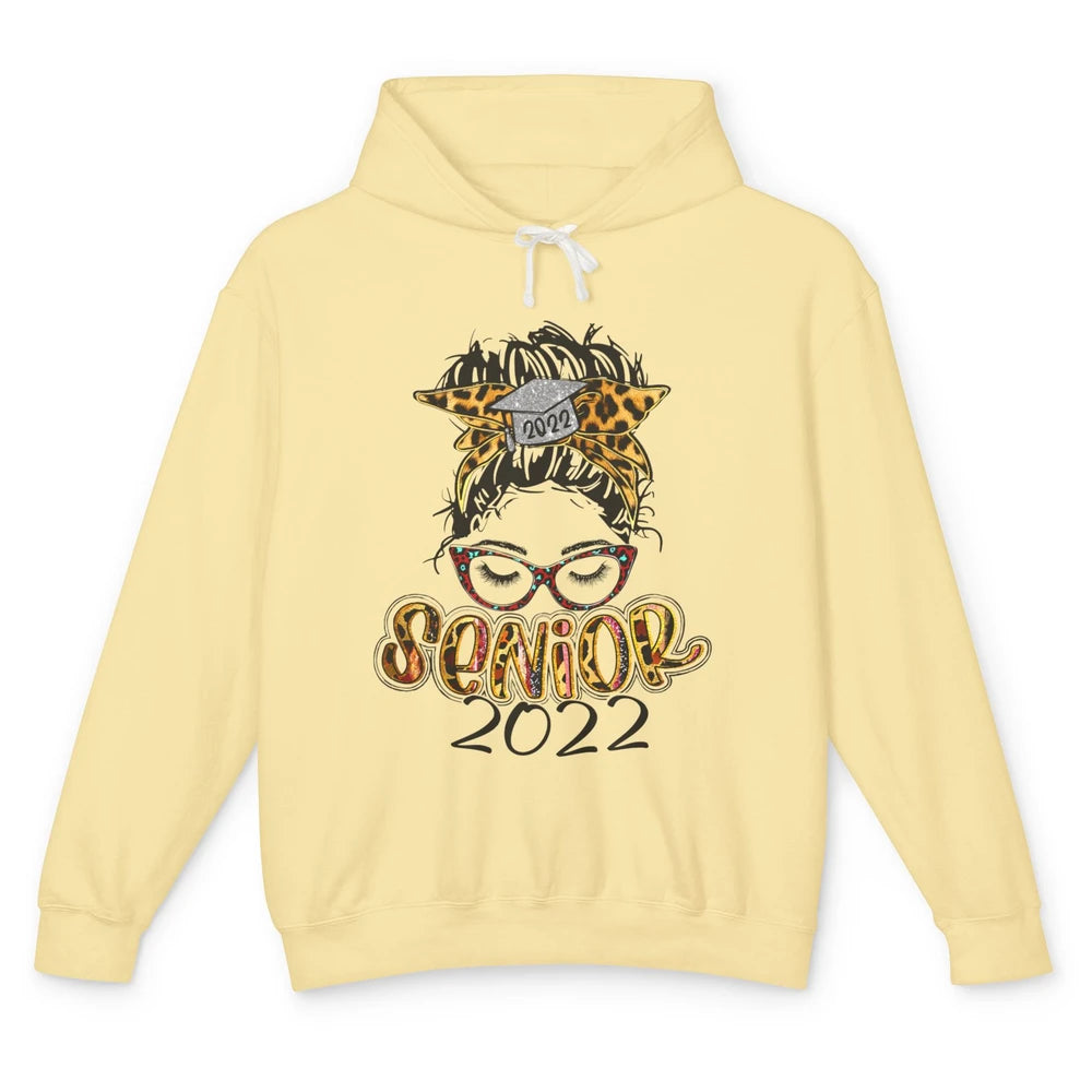 Senior 2022 Leopard Messy Bun Lady 2022 Graduation Gift Unisex Lightweight Hoodie