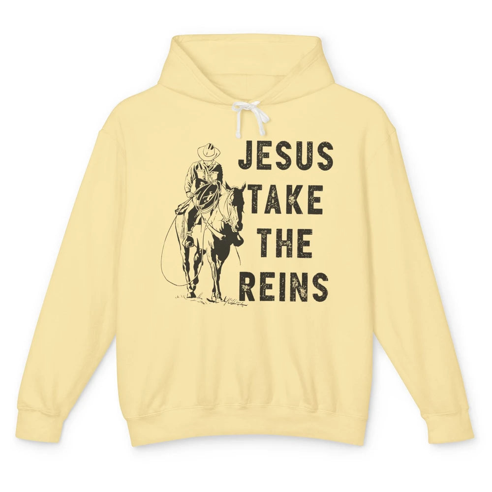 Retro Christian Cowboy Horsing Jesus Take The Reins Western Unisex Lightweight Hoodie