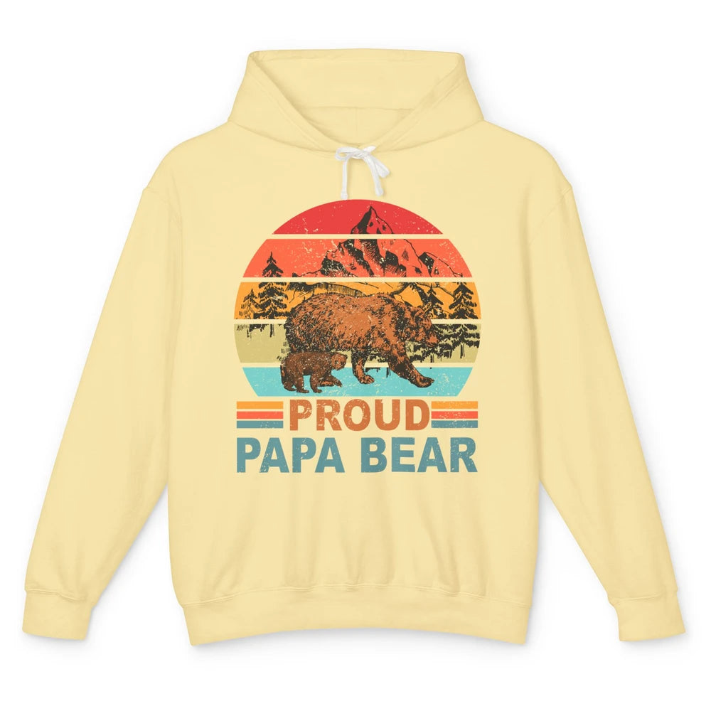 Vintage Mountain Proud Papa Bear Baby Bear Fathers Day Unisex Lightweight Hoodie